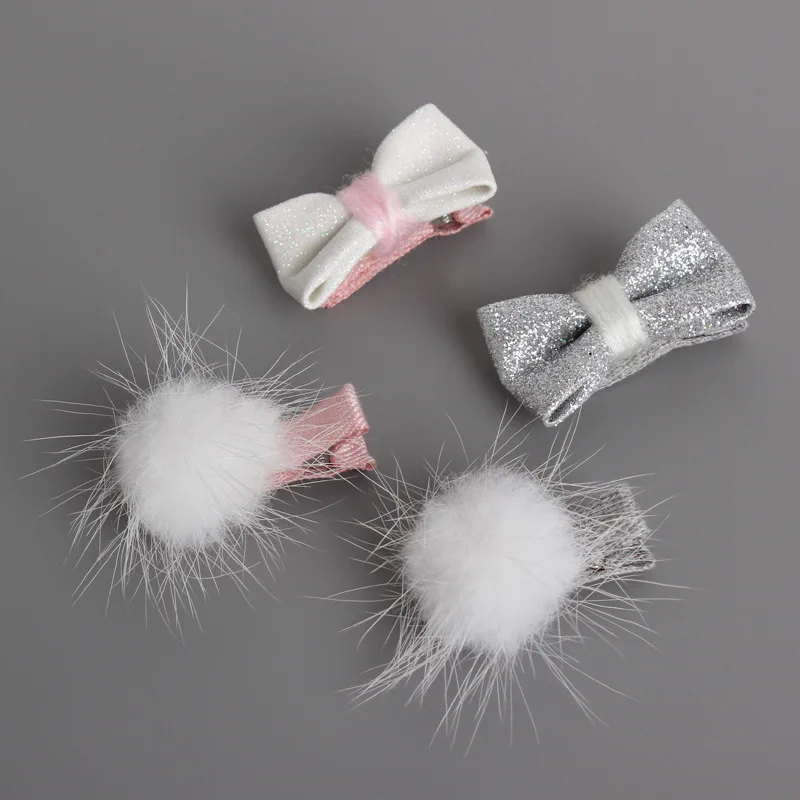 

Furry Ball Girls Hair Clip Kids Pink Silve Bowknot Barrette Princess Fairy Hairpin Toddlers Hairgrips Hair Accessories