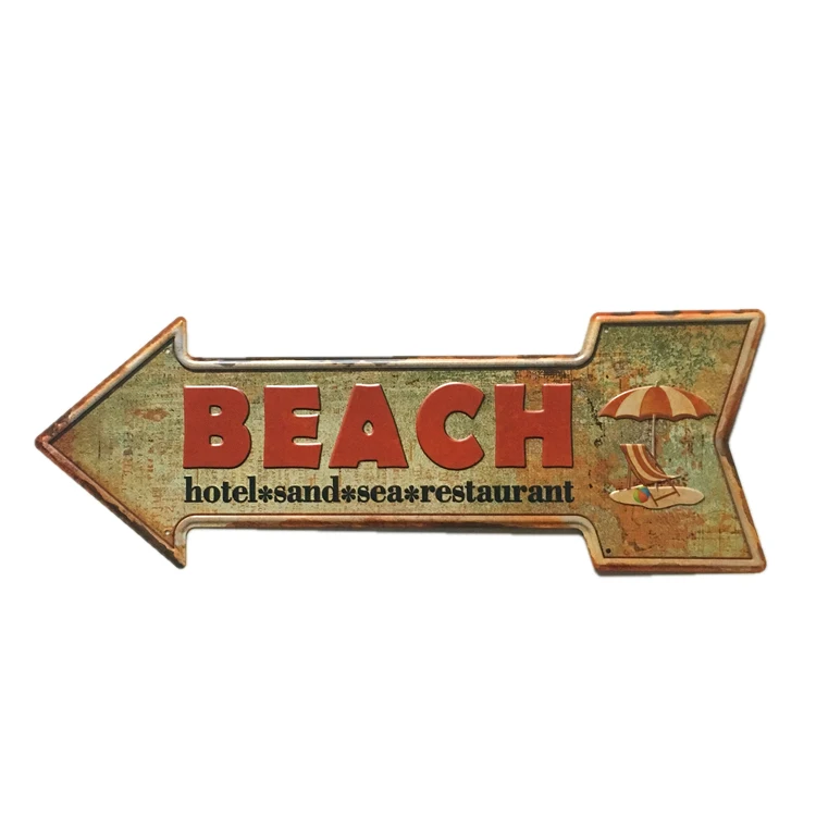 Ретро табличка в форме стрелки вывеска металлические знаки тарелки неровной формы кафе-гараж бар пляж вывеска декоративная живопись 45X16CM J002