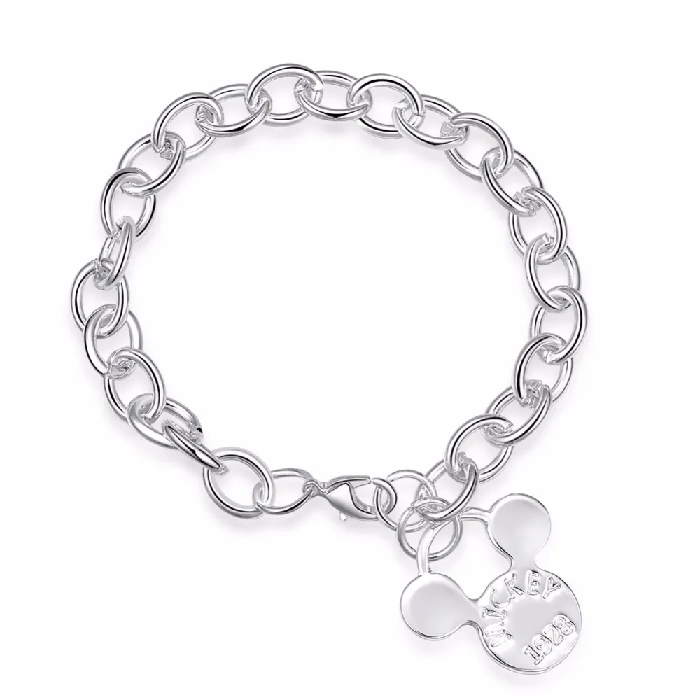 

ERLUER Mickey Pendant Charm Bracelets For Women Girls Silver Plated Chain Link Mouse Head Engrave Letter Jewelry Bracelet Gifts