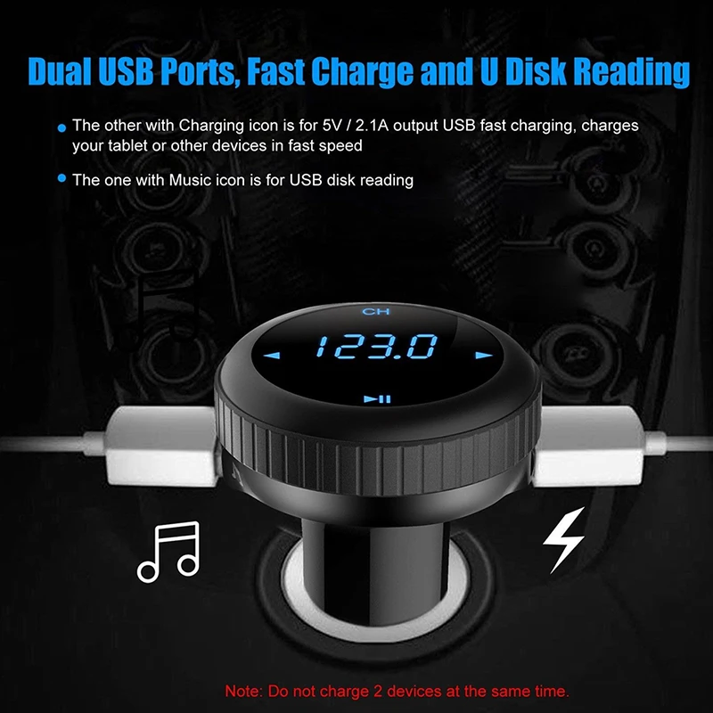 

Car MP3 Player Bluetooth FM Transmitter Hands-free Car Kit Audio MP3 Modulator Display 2.1A USB Car Charger