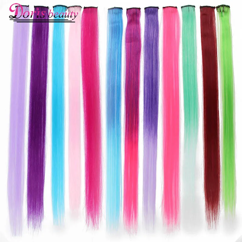 Ombre Single 50 CM Clip In One Piece Hair Extension Colored Synthetic Long Straight Grey Blonde Red Hair Pieces Doris beauty