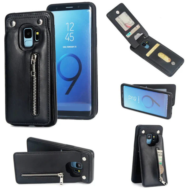 

Vertical Flip Zipper Wallet Phone Cover for Samsung Galaxy S9 S8 Plus S6 S7 Edge Case Multi Card Holders Leather Wallet Case