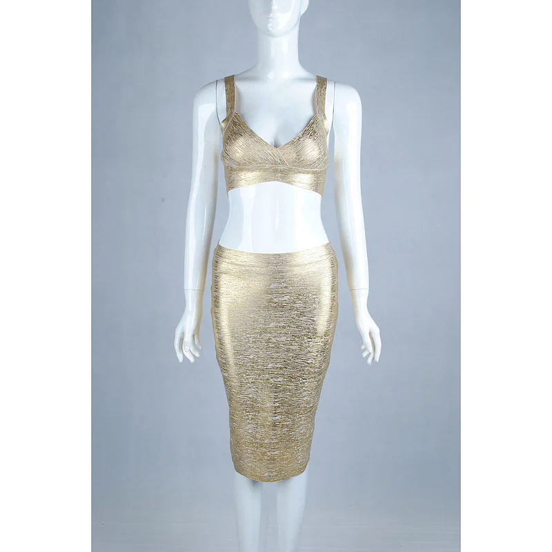 Women-Summer-Fashion-Sexy-Bronzing-2-Piece-Gold-Bandage-Dress-2018-Knitted-Elastic-Party-Dress