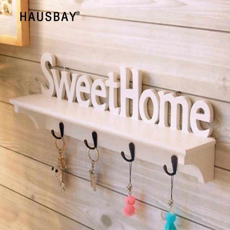 

1Pc "Sweet Home" Shelves Hat Key Holders Storage Shelf hanging hooks Wall Mounted Rack Home Holder Storage Hanger Home Decor0508
