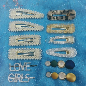 

12 Pcs/set Girls Pearl Hair Clip Crystal Rhinestone Clamp Hairpin Acrylic Dot 2 Styles Girls Love Cute Hair Accessories