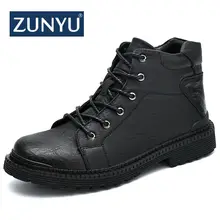 ZUNYU/новые кожаные мужские ботинки; плюшевая теплая обувь с высоким берцем; Уличная Повседневная мужская зимняя обувь; осенние ботинки для мужчин; мотоциклетные ботинки