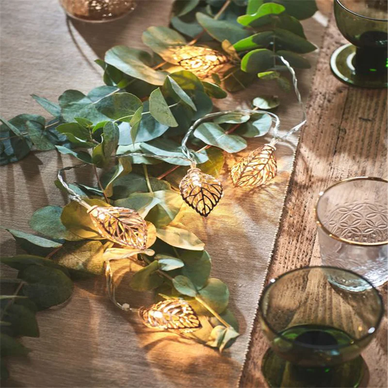 

1.5m 10 Led Rose Gold Leaf LED Light String Room Decor Light String Bedroom Layout Lamp Christmas Decorations for Home Navidad.