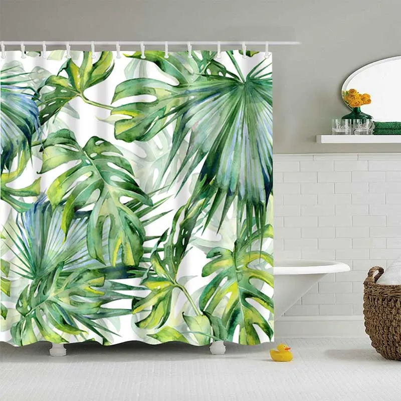 Famibay 3D Tropical Shower Curtain for Bathroom with 12 Hooks Mould Proof Leaves 