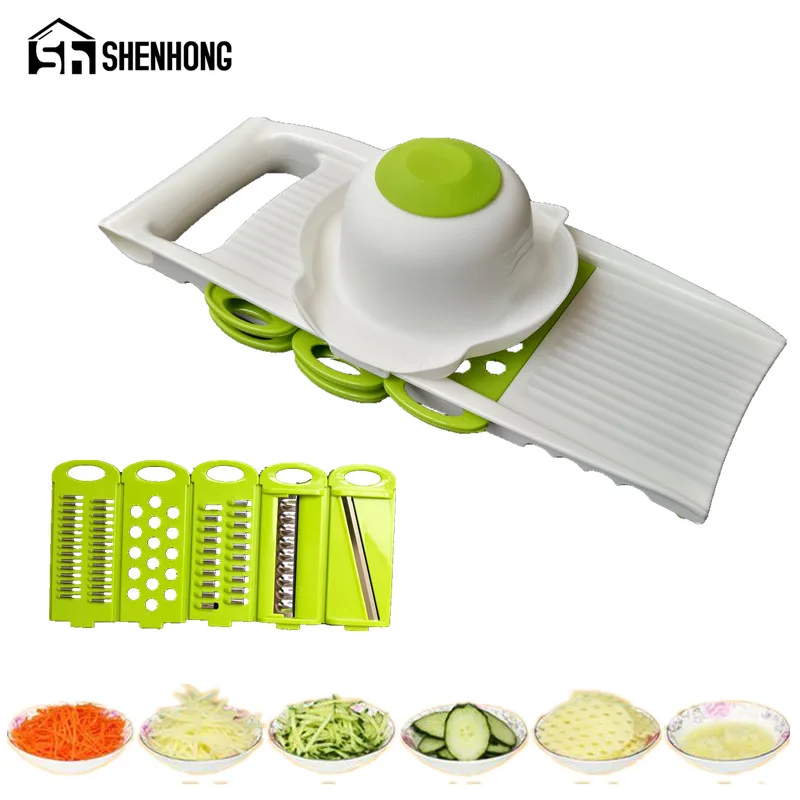 

SHENHONG Vegetable Cutter Multifunctional Mandoline Slicer with 5 Interchangeable Stainless Steel Blades Peeler Slicer Grater