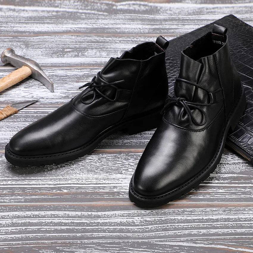 Libre Cuero Botines Cowboy Plataforma Los Al Hombres Cómodo Zapatos Ymx375 Pie Redonda De Dedo Moda Martin Hombre Aire Negro Auténtico Del Txn1Td