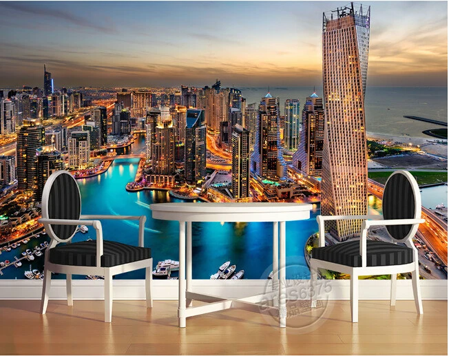 

The latest 3D murals,3D Dubai city night scene of sunset HD murals, living room TV sofa bedroom background wall paper