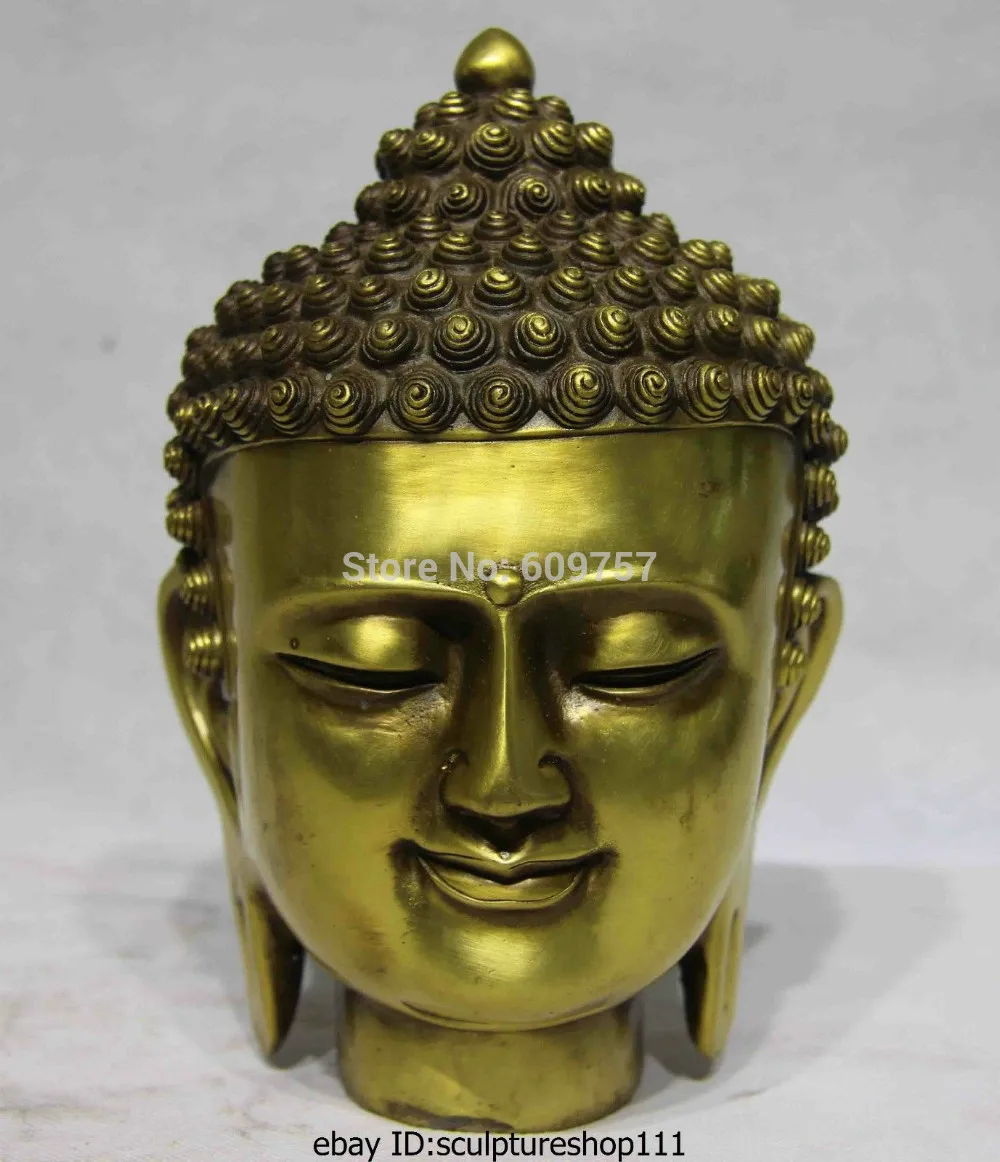 

Chinese Buddhism Temple Brass Copper Tathagata Amitabha Rulai Buddha Head Statue gift art 100% Genuine copper
