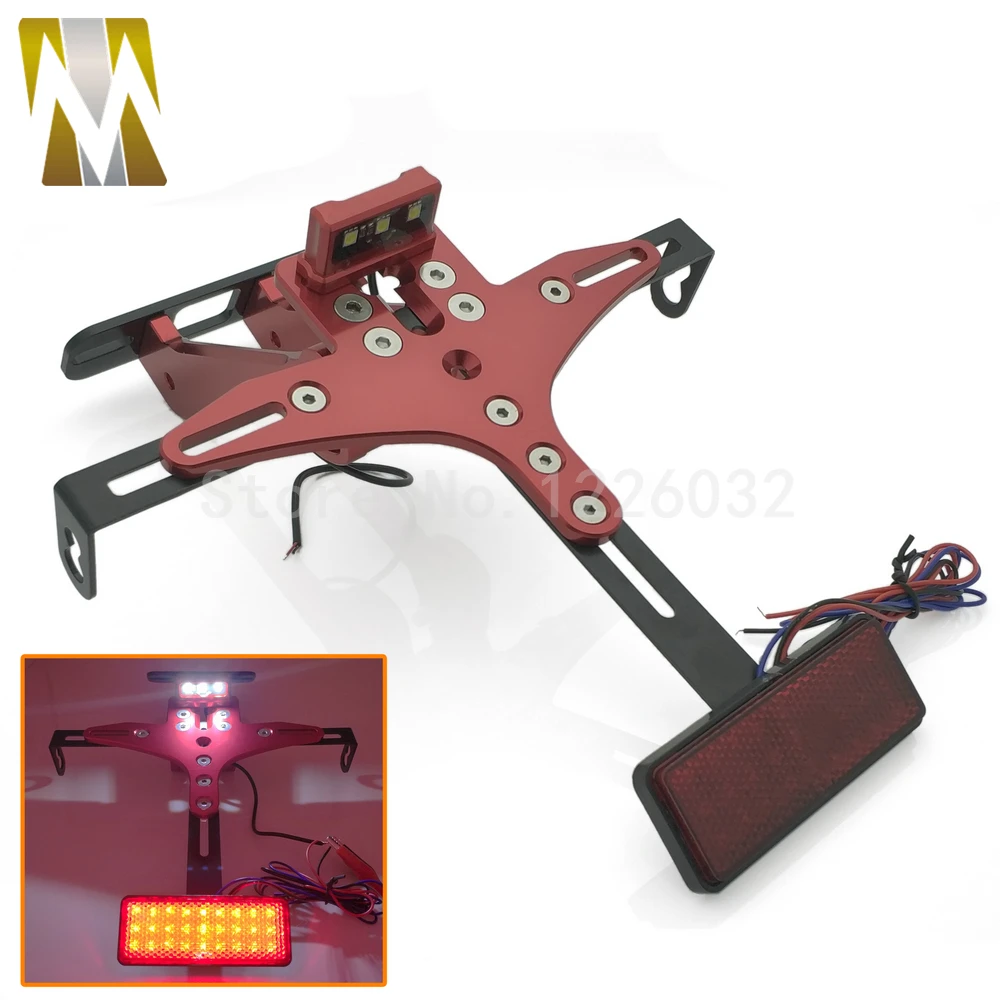 

Motorcycle Adjustable Angle License Number Plate Frame Holder Bracket with LED Brake Light For KAWASAKI YAMAHA R1/R3 MT-09/07