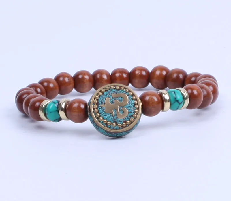 

Vintage jewelry wood beads elastic bracelet Nepal OM Bead Bracelet Yoga Jewelry