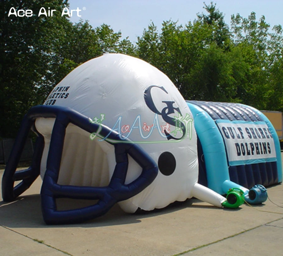 Deft designed awesome inflatable football helmet tunnel,sport tennis