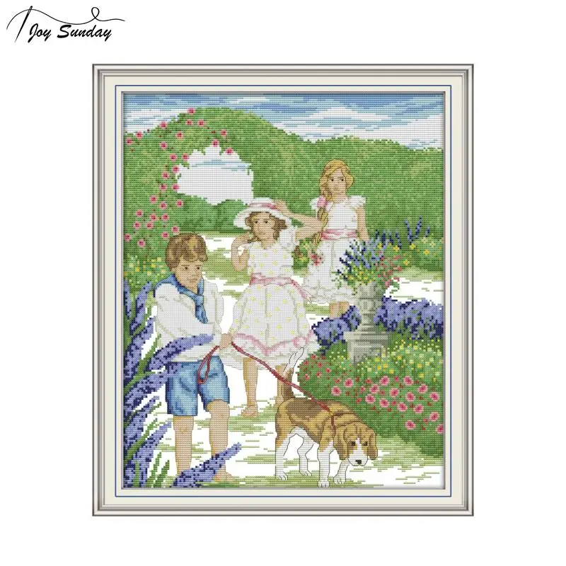

Joy Sunday Outing Cross Stitch Kits Embroidery DIY Needlework Set Printed Canvas Aida Fabric 14ct 11ct DMC Cross Stitcing Thread