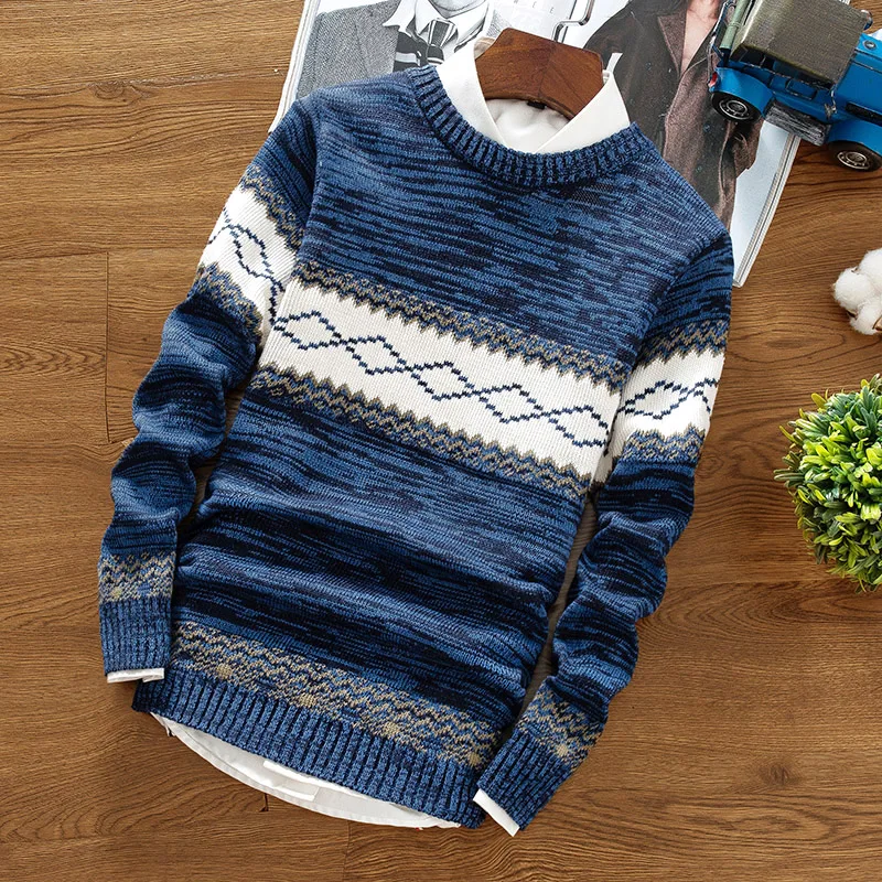 

New Brand Fashion Pullover Sweater Male Round Neck Patchwork Slim Fit Knitting Mens Sweaters Pullover Men