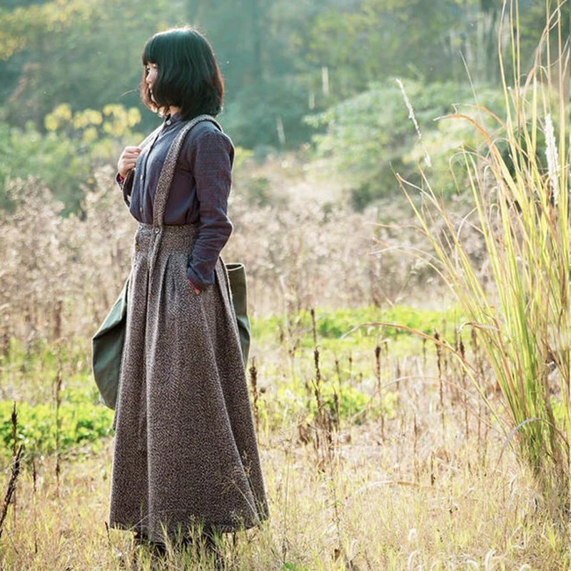 Женская Длинная свободная юбка Johnature однотонная винтажная из хлопка и льна на
