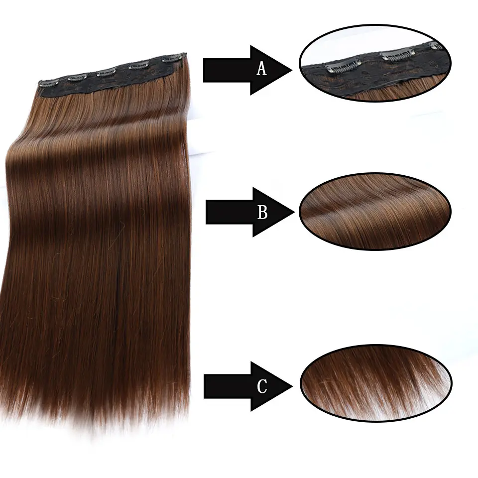 Allaosify 60cm 5 Clip In Hair Extension Heat Resistant Fake Hairpieces Long Straight Hairstyles Synthetic Clip In On Hair