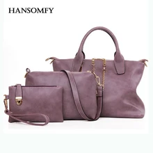 HANSOMFY Three Piece Bag Set Women Handbags Fashion Chain Leather Totes Clutches Messenger Bag High Quality