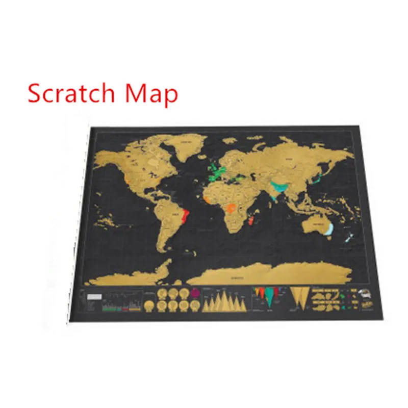 

1pcs Deluxe Black World Map Scratch off World Map Personalized Travel Scratch Map Room Home Decoration wall Sticker(42.3*30cm)