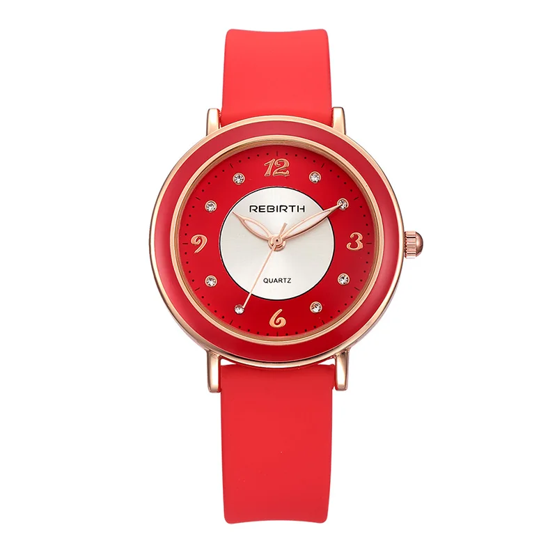 Модные женские часы со стразами, кварцевые, силиконовый ремешок, повседневная одежда, женский браслет, романтический цифровой циферблат, Reloj Mujer, тренд, часы - Цвет: Red