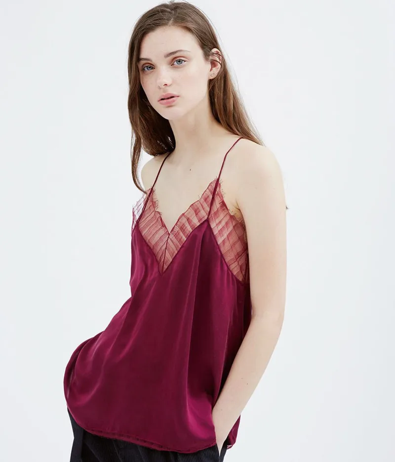 

100% Silk Women Sexy Lace Camis Top White/Black/Wine/Pink