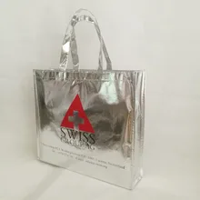 Индивидуальный логотип Подарочный мешок с ручками многоразовые Серебристые Металлические роскошный нетканый мешок для упаковки продуктов любимая для вечеринки в честь Хэллоуина