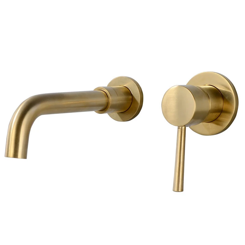 

Brushed Golden Matte Faucets Concealed Bathroom Sink Tap Copper Basin Faucets Mixer Hot Cold Water Taps Wall Mounted Modern