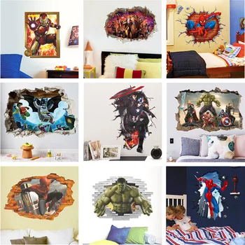

Super Heros 3d Broken Hole Wall Stickers For Kids Room Home Decor Spiderman Batman Ironman Hulk Avengers Mural Art Boys Decals