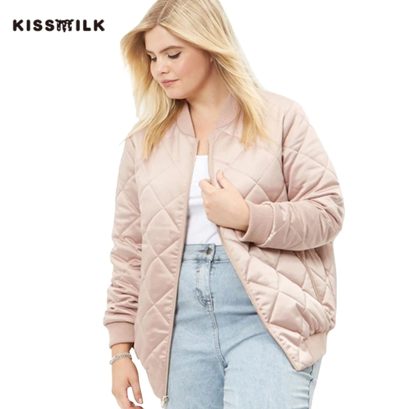 Winter Ladies Casual Warm Basic Light Pink Bomber Baseball Jacket Women