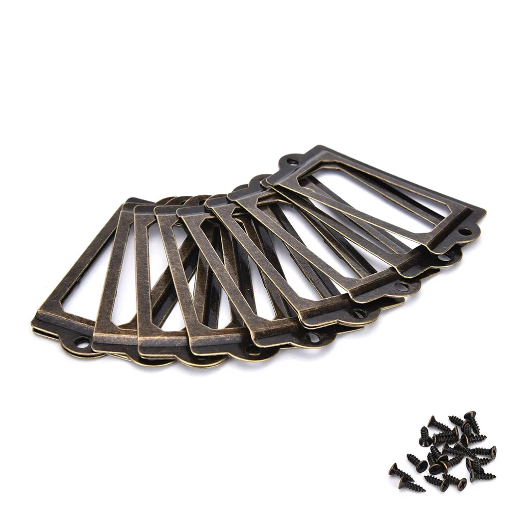 12Pcs Creative New Metal Label Pull Frame Handle File Name Card Holder Drawer Box Case Antique 70mmx33mm