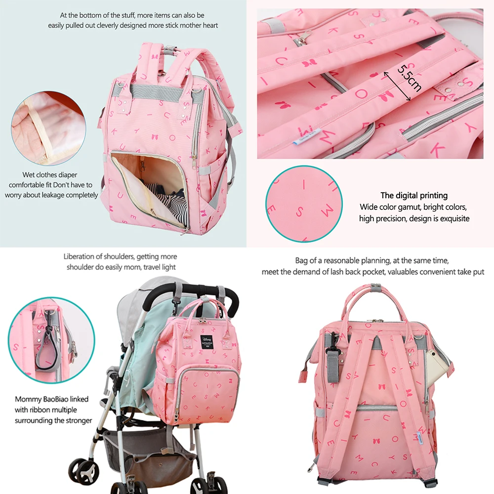 Disney Mummy Maternity Diaper Bags Backpack Larger Capacity Backpack Nappay Baby Bag Travel With Stoller Straps For Baby Care