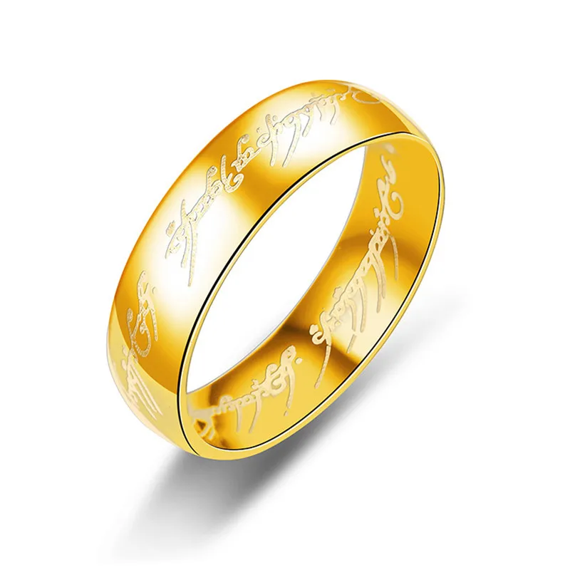 

Hobbit Letter Rings Black Stainless Steel the Lord The Rings Titanium 6MM Men Rings Lover's Wedding One Bague Gifts 8RD09