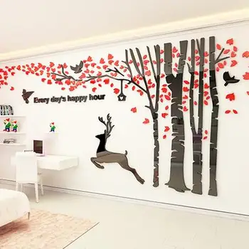 

Large Forest Deer 3D Acrylic Crystal Wall Stickers Large Tree Stickers for living room TV sofa backdrop decorative wall painting