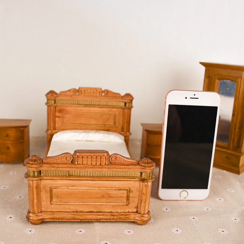 دوب k 1:12 دمية الأثاث السرير خزانة نتظاهر لعب لعبة خشبية محاكاة مصغرة دمى هدايا للبنات