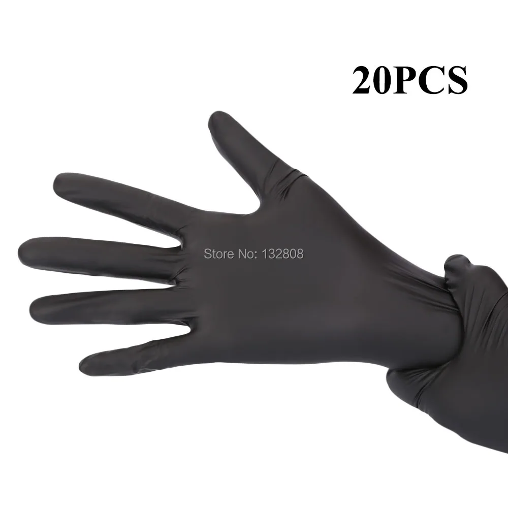 20PCS Black Latex Tattoo Gloves Disposable Medical Nitrile Sterile