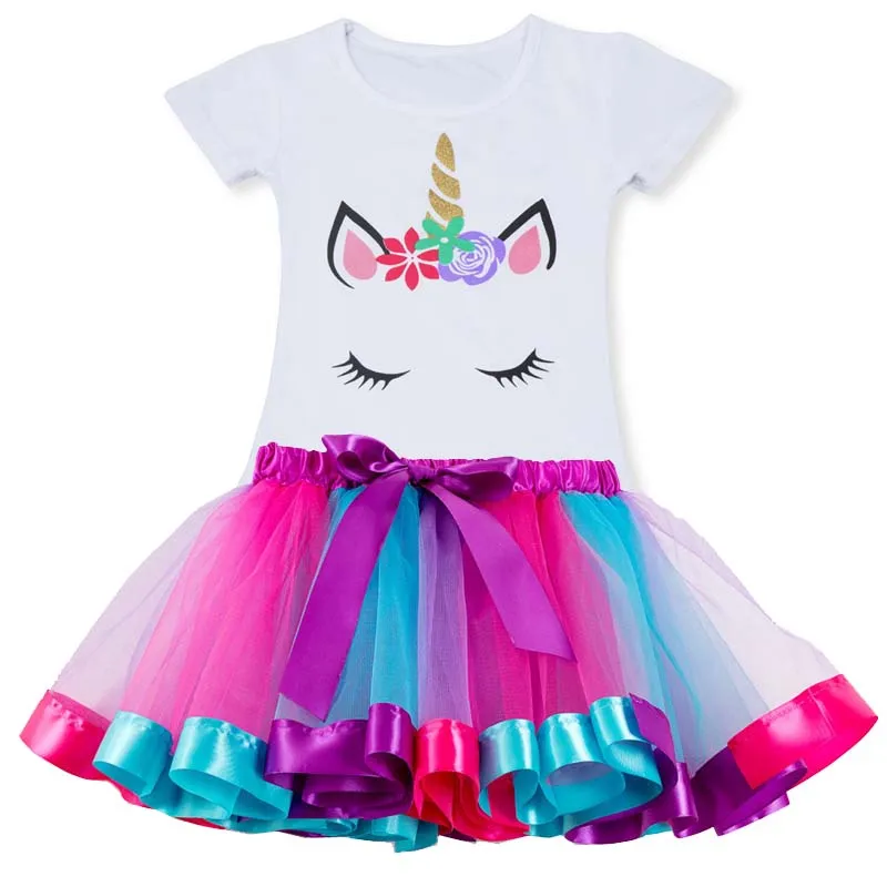 Летнее платье-пачка с единорогом для девочек; платье принцессы радуги для девочек на День рождения; детская праздничная одежда с единорогом; детская одежда