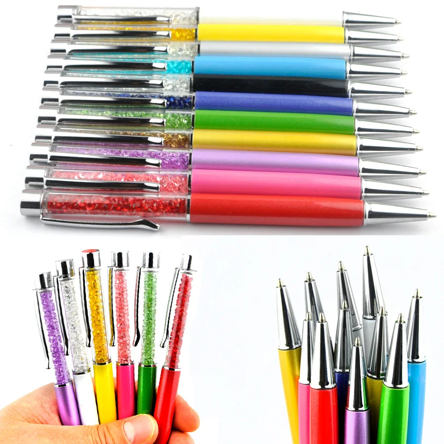 

500 PCS/lot Crystal Metal ballpoint pen roller ballpen Pencil box and bag stationery office school brand gift can customize logo