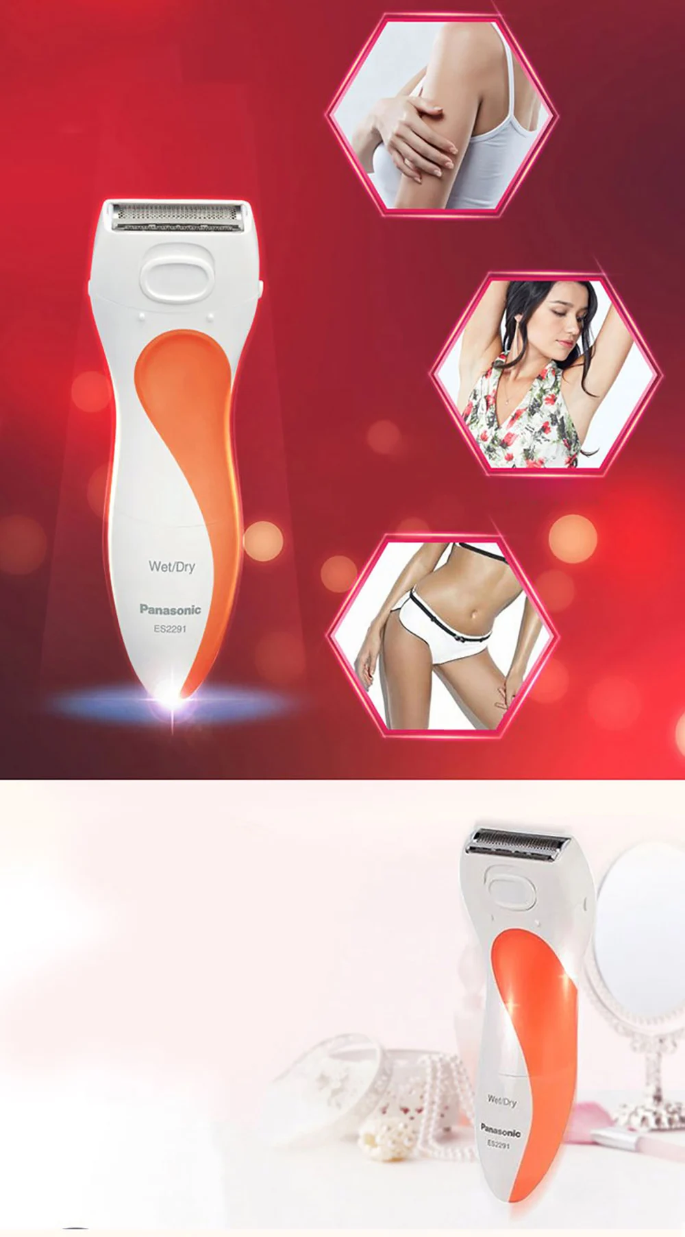 Panasonic женский эпилятор ES2291 для мытья тела, влажной и сухой женский эпилятор, Женская бритва, триммер для ног, бикини, для использования с сухой батареей