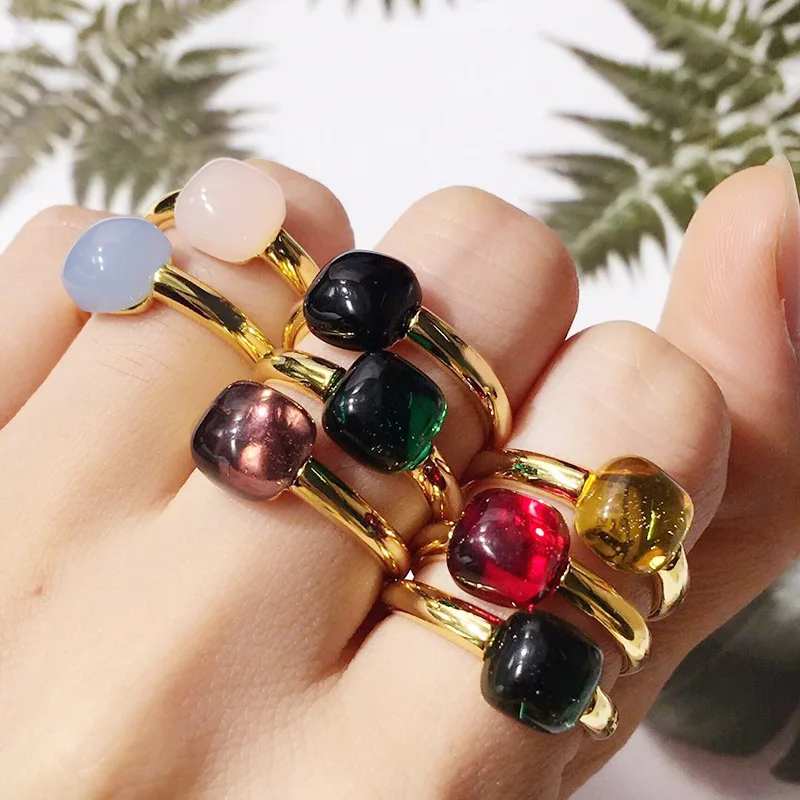 

Hot Brand Candies Style Ring Gold Color Blue Pink Purple Crystal Ring For Women Fashion Jewelry DJR014