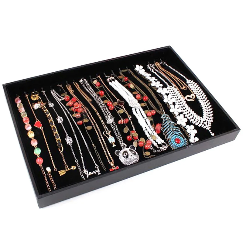 

JAVRICK 2017 New Arrival Velvet Necklaces Pendants Chain Jewelry Display Tray Holder Case Storage Box