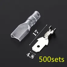 500 комплектов 4,8 мм с прозрачная оболочка, вставленная пружина 4,8 мм штекер разъема Faston с изолятором для провода