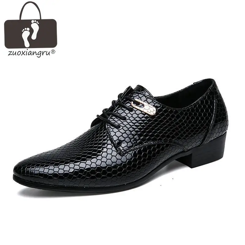

New Imitate Snake Leather Men Oxford Shoes Lace Up Casual Business Men Pointed Shoes Brand Men Wedding Men Dress Boat Shoes