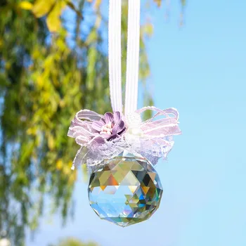 

H&D Clear Crystal Ball Prism Pendant Rainbow Suncatcher with Hanging Ribbon Christmas Tree Decor Home Wedding Ornament (Purple)
