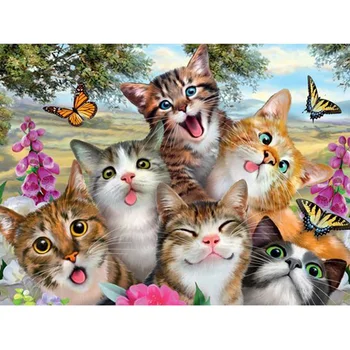 

Free shipping diamond embroidery Cute Cats Family needlework cross stitch full round diamond diy diamond painting KBL