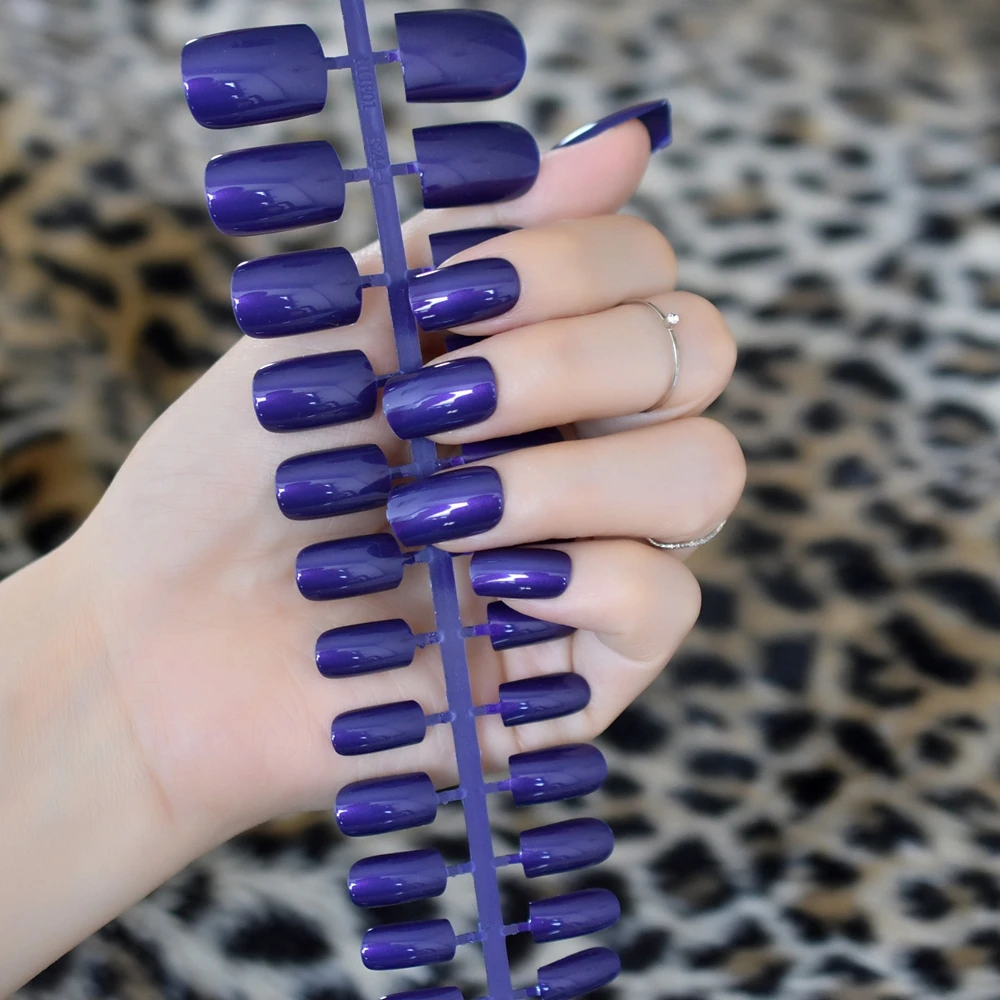 24 шт./набор темно-синие искусственные ногти среднего размера полное покрытие для пальцев накладные ногти для женщин салонный продукт без клея 202 м