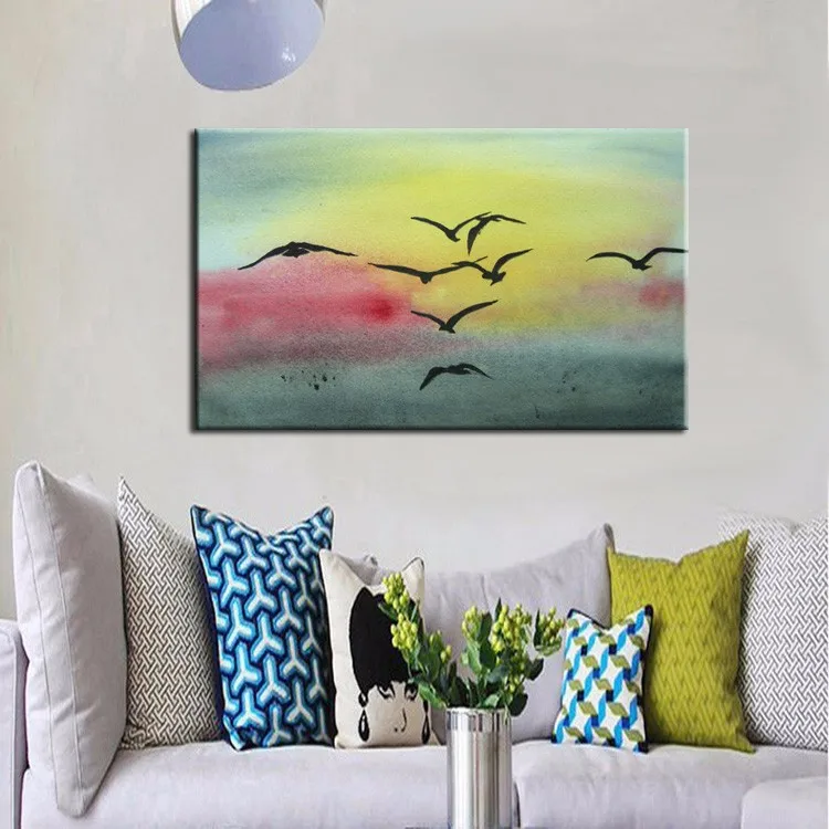 

Free Shipping Handpainted Landscape Sea Gull Oil Paintings On Canvas Abstract Birds Pictures Flying In Sky For Wall Decoration