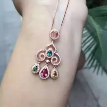 Натуральный многоцветный Турмалин Подвеска S925 серебро природный гранат кулон Цепочки и ожерелья модный тонкий башня облака женщины Fine Jewelry