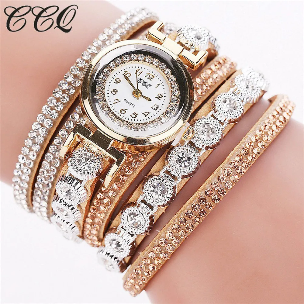 Hot CCQ Brand Women Fashion Vintage Leather Casual Analog Quartz Alloy Case Women Rhinestone font b